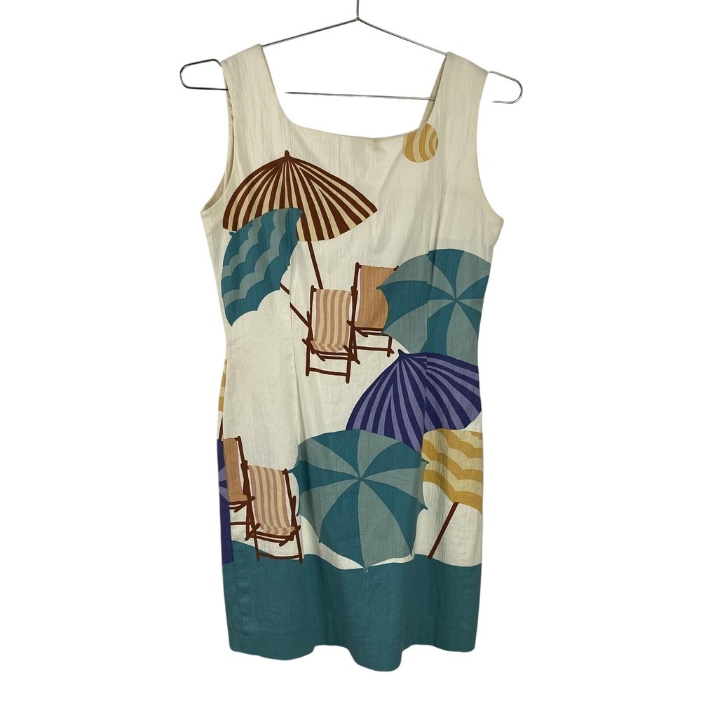 Mondi Dress Womens 40 Beach Umbrella Print Sleeveless White Blue Summer Germany
